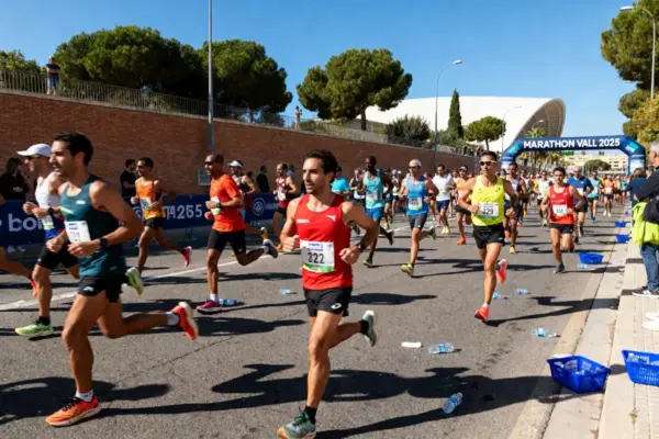 Des coureurs participent à une course sur route lors du marathon de Valence 2025